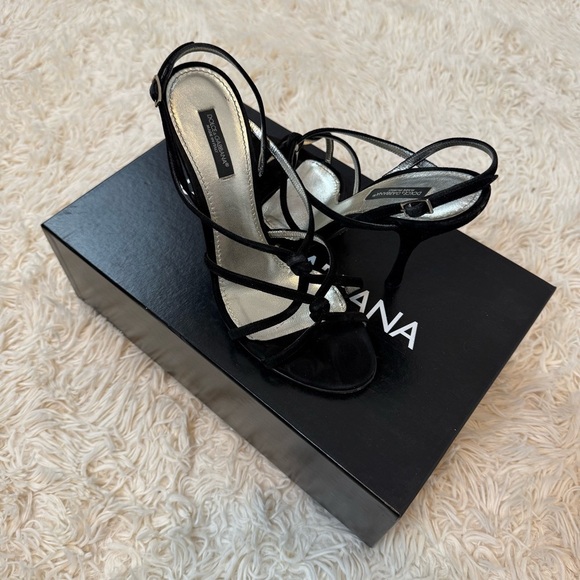 Dolce & Gabbana black strappy heel sandals black suede SZ 38.5 or 8 sexy style - Picture 1 of 14